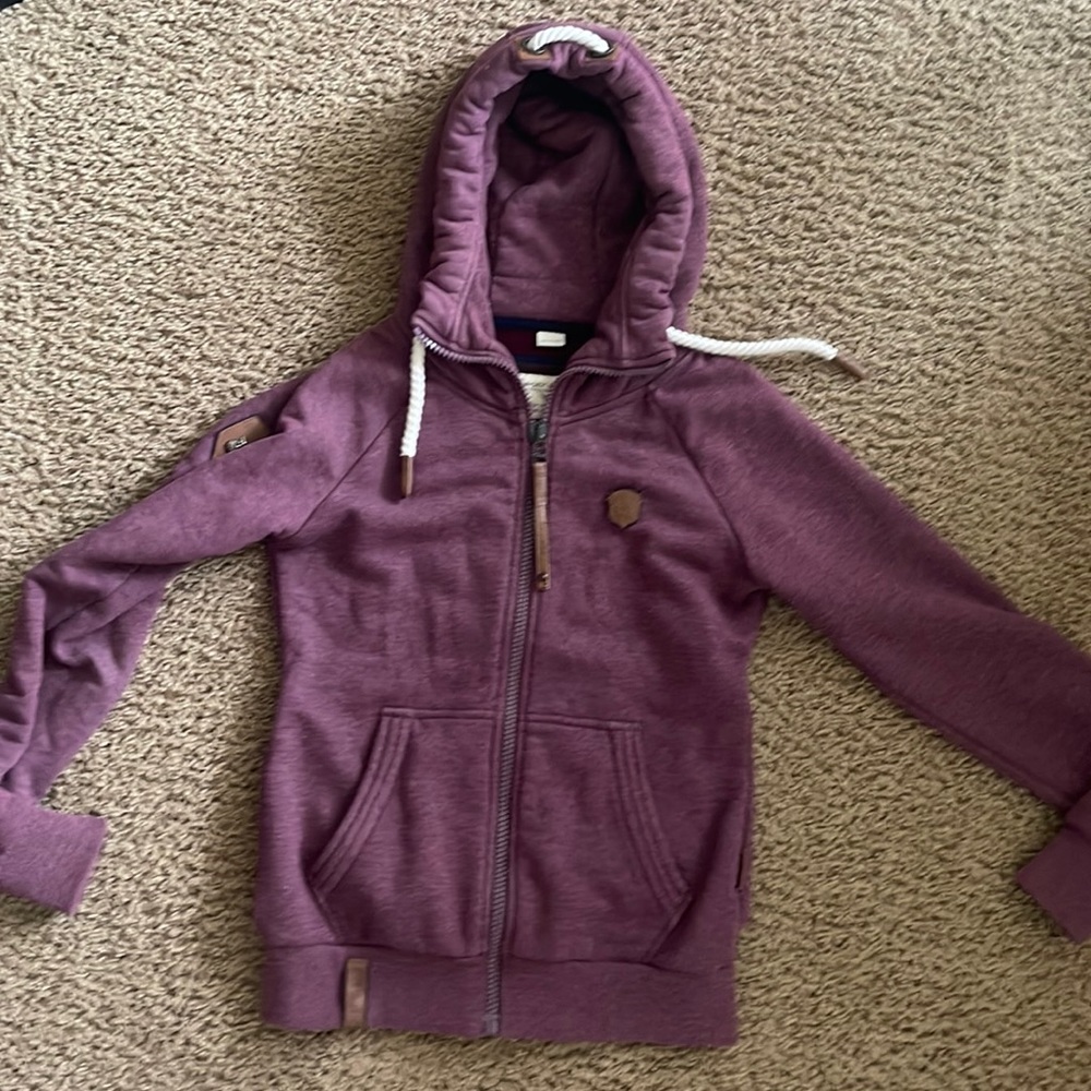 Naketano wine colored zip hoodie in a size small.
